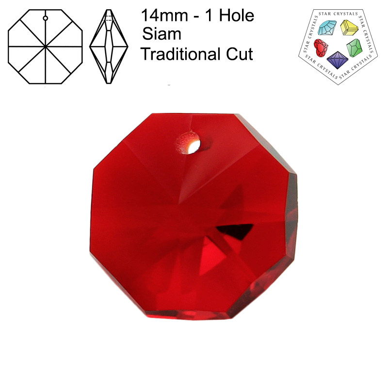 Star Crystals Octagons - 14mm - 1 Hole - Siam - Tray of 70