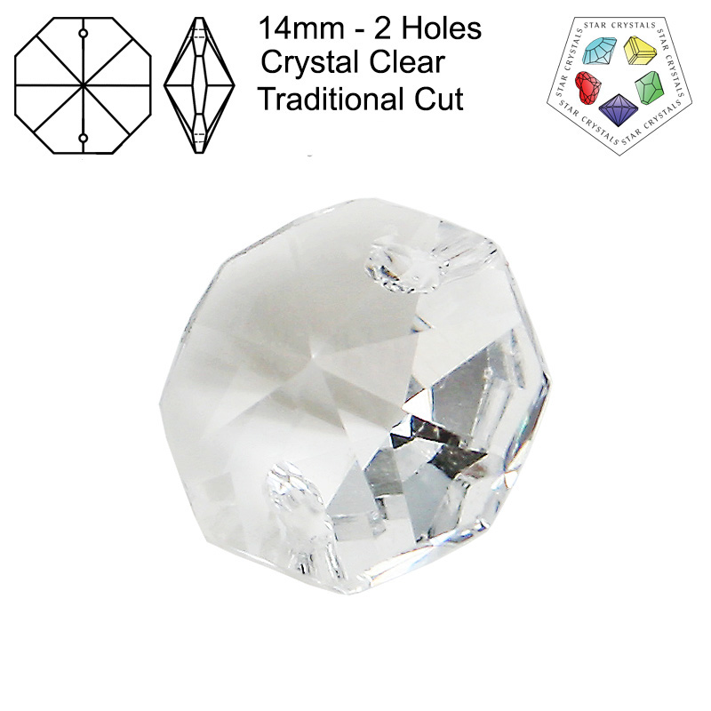 Star Crystals Octagons - 14mm - 2 Holes - Crystal Clear - Tray of 70
