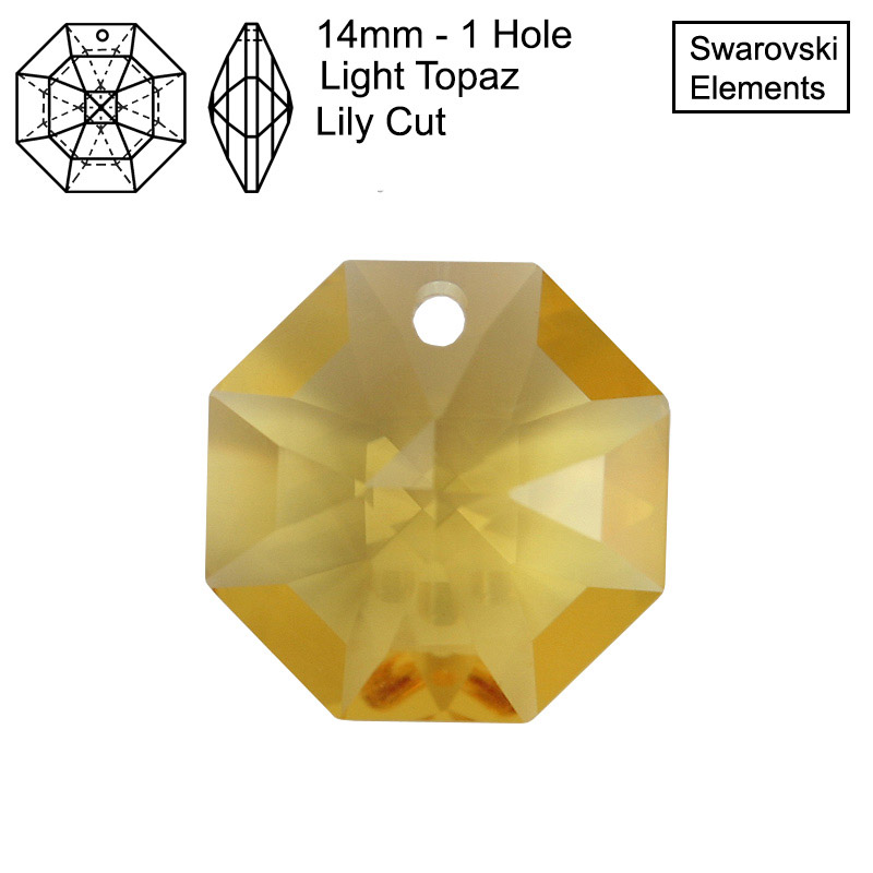 Swarovski Elements Octagons - 14mm - 1 Hole - Light Topaz - Tray of 25